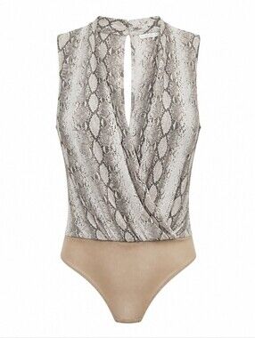 Lush Womens Sleeveless Snakeskin Print Bodysuit V-Neck Draped Wrap Front Sz M